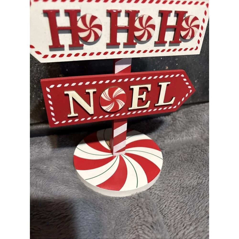 Christmas Tabletop Decor Wooden Arrows Sign Peppermint Lane JOY HoHoHo NOEL New